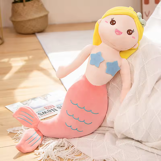 Big Pink Wavy Blond Mermaid Plush