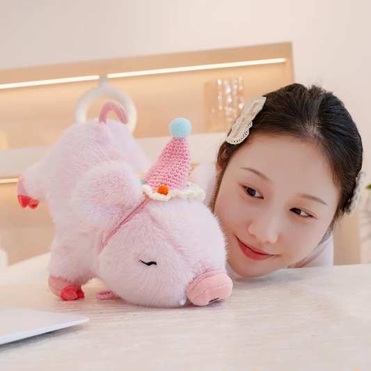 Pink Crochet Hat Fluffy Boar Plush