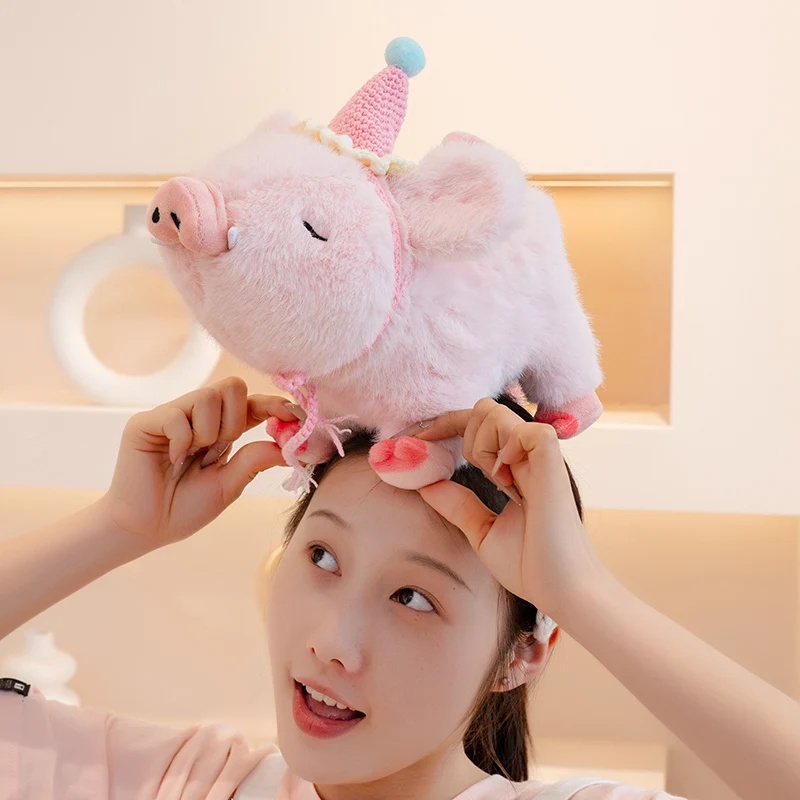 Pink Crochet Hat Fluffy Boar Plush