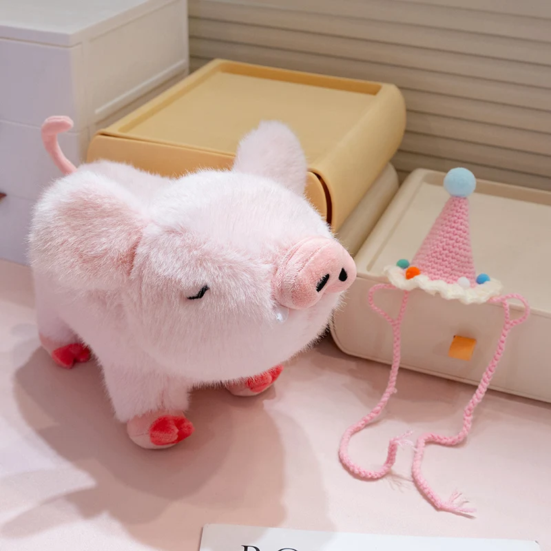 Pink Crochet Hat Fluffy Boar Plush