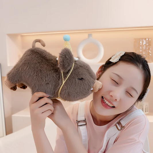 Brown Crochet Hat Fluffy Boar Plush
