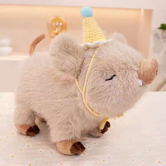 Light Brown Crochet Hat Fluffy Boar Plush