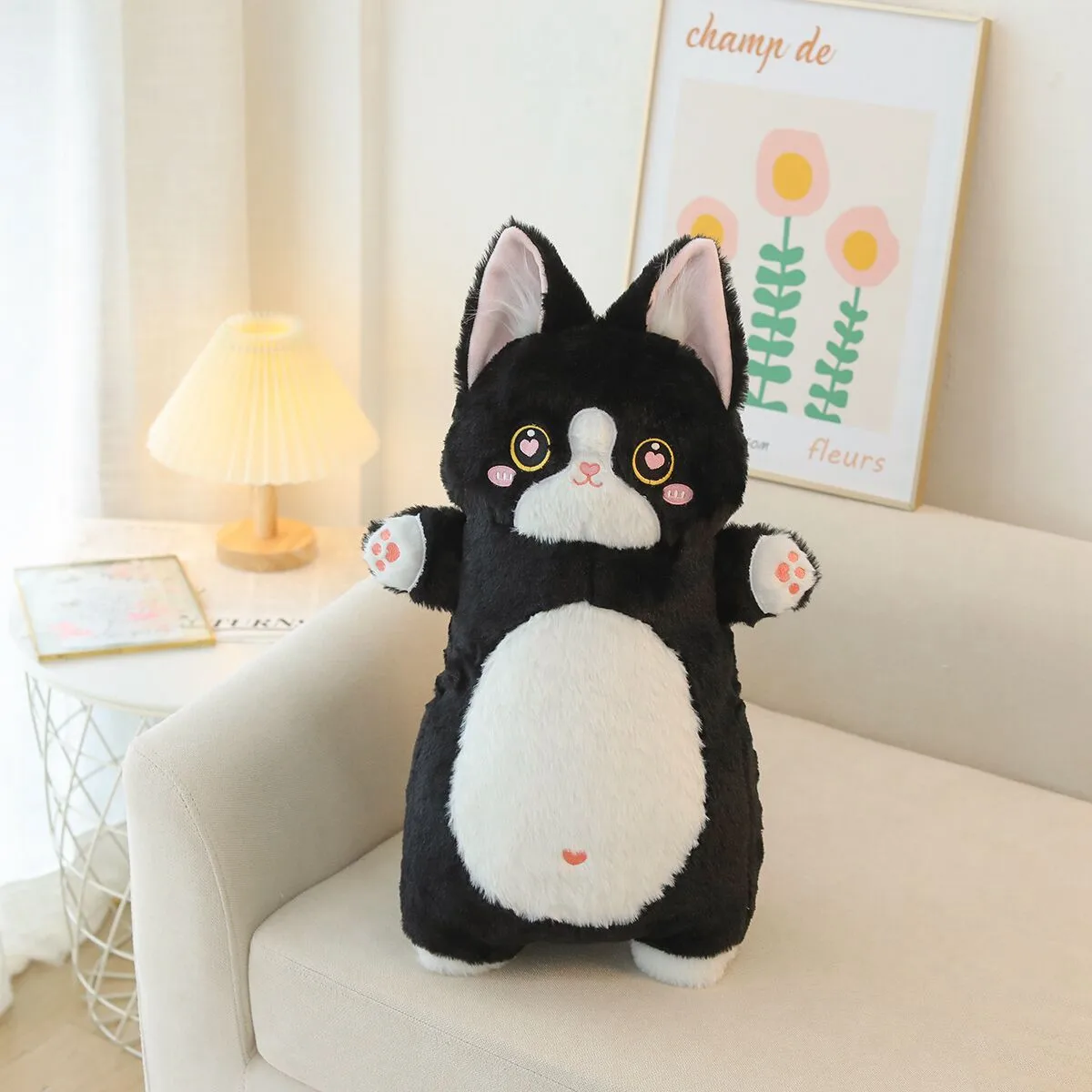 Black & White Long Cat Fluffy Plush