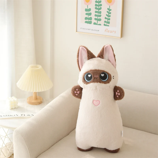 White & Brown Long Cat Fluffy Plush