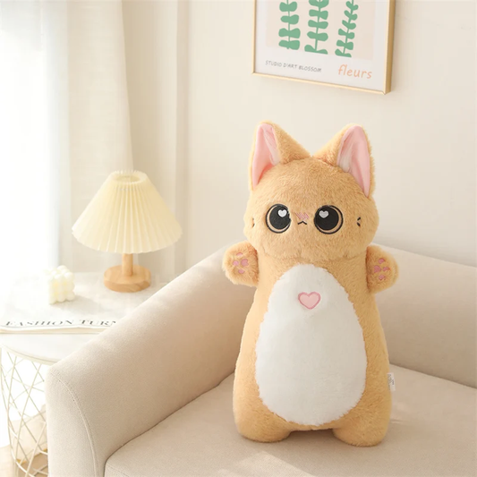 Light Brown & White Long Cat Fluffy Plush