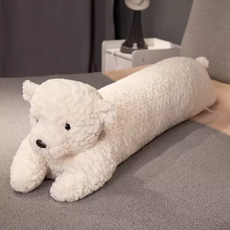 Long Fuzzy White Bear Pillow Plush