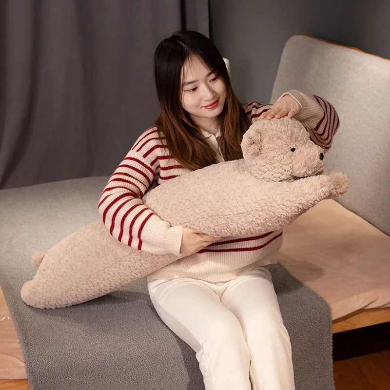 Long Fuzzy Brown Bear Pillow Plush