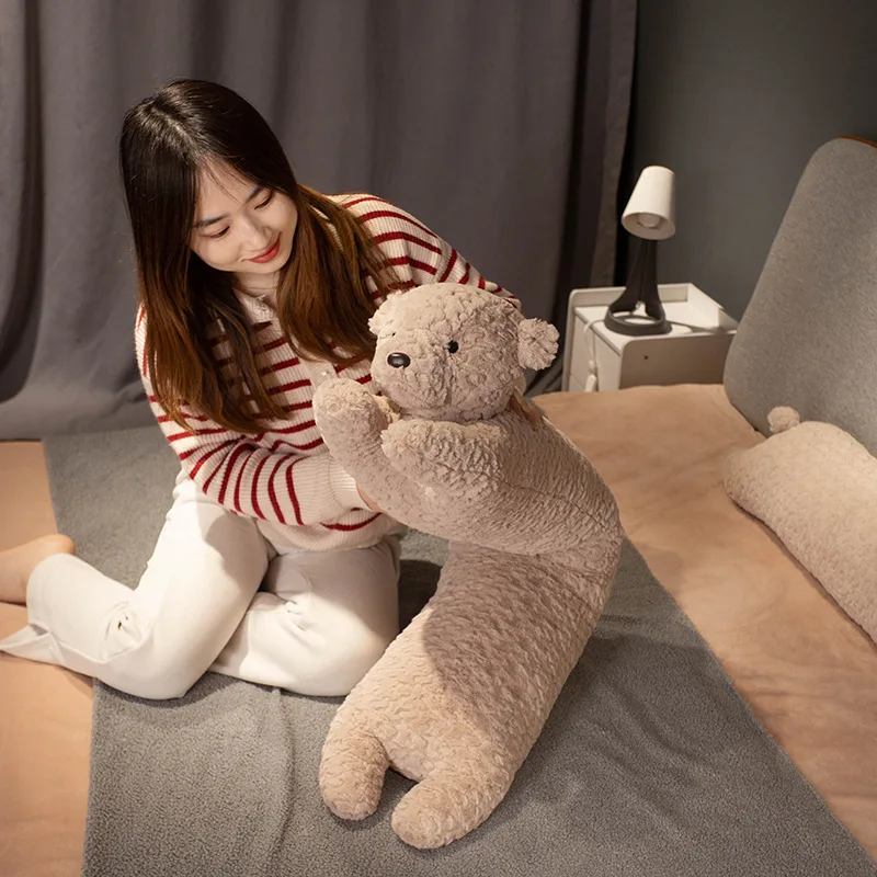 Long Fuzzy Brown Bear Pillow Plush