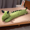 Long Fuzzy Green Dino Pillow Plush