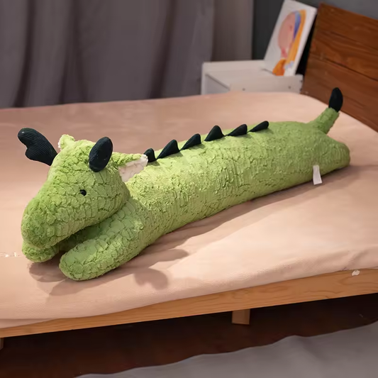 Long Fuzzy Green Dino Pillow Plush