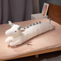 Long Fuzzy White Dragon Pillow Plush