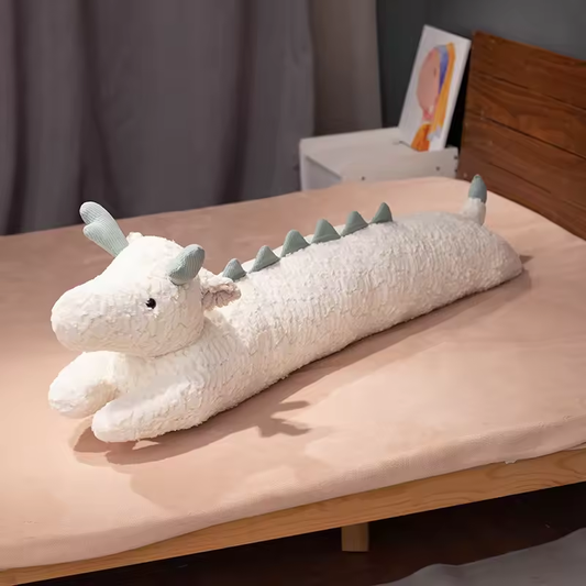 Long Fuzzy White Dragon Pillow Plush