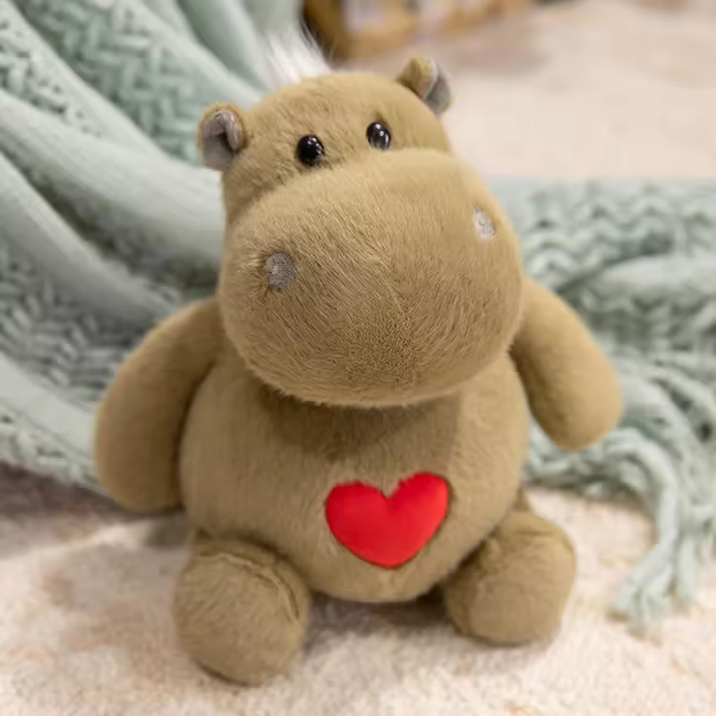 Brown Fluffy Love Hippo Plush