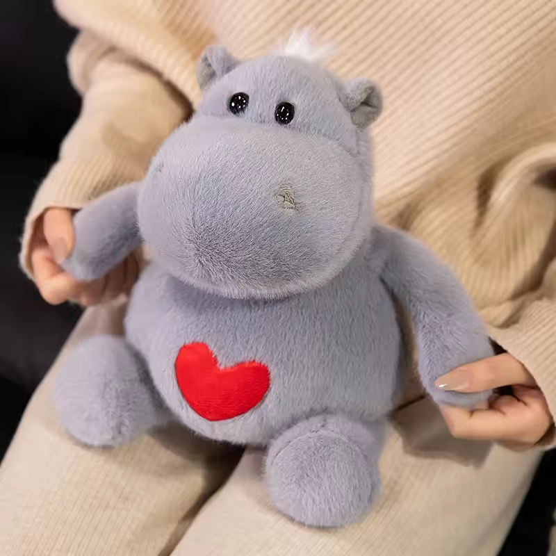 Grey Fluffy Love Hippo Plush