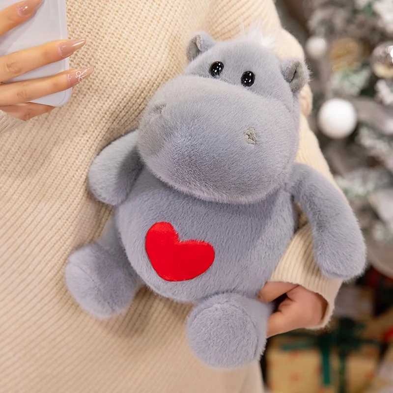 Grey Fluffy Love Hippo Plush