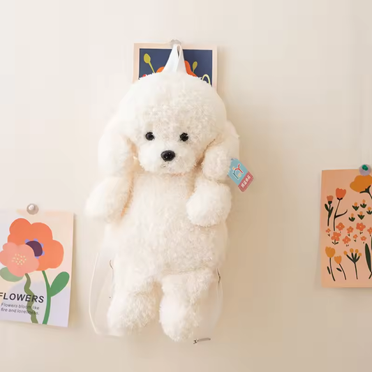White Fuzzy Teddy Dog Backpack