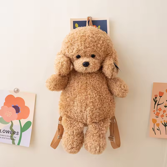 Light Brown Fuzzy Teddy Dog Backpack