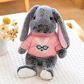 Fluffy Knitted Pink Sweater Grey Bunny Plush