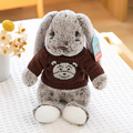 Fluffy Knitted Brown Sweater Grey Bunny Plush