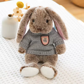 Fluffy Knitted Grey Sweater Brown Bunny Plush