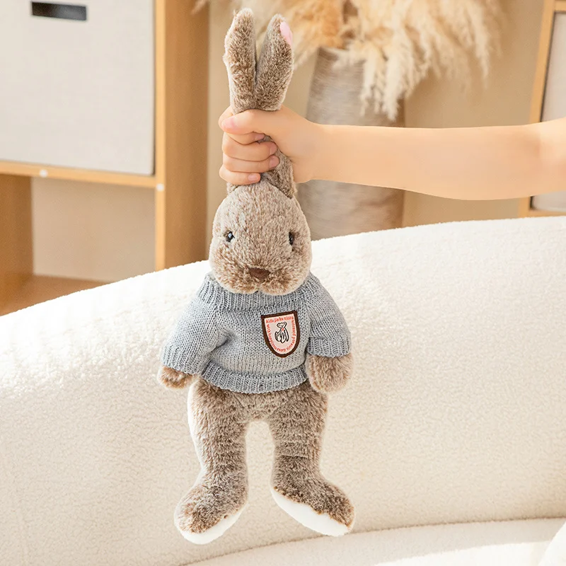 Fluffy Knitted Grey Sweater Brown Bunny Plush