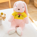 Fluffy Knitted Yellow Sweater Pink Bunny Plush
