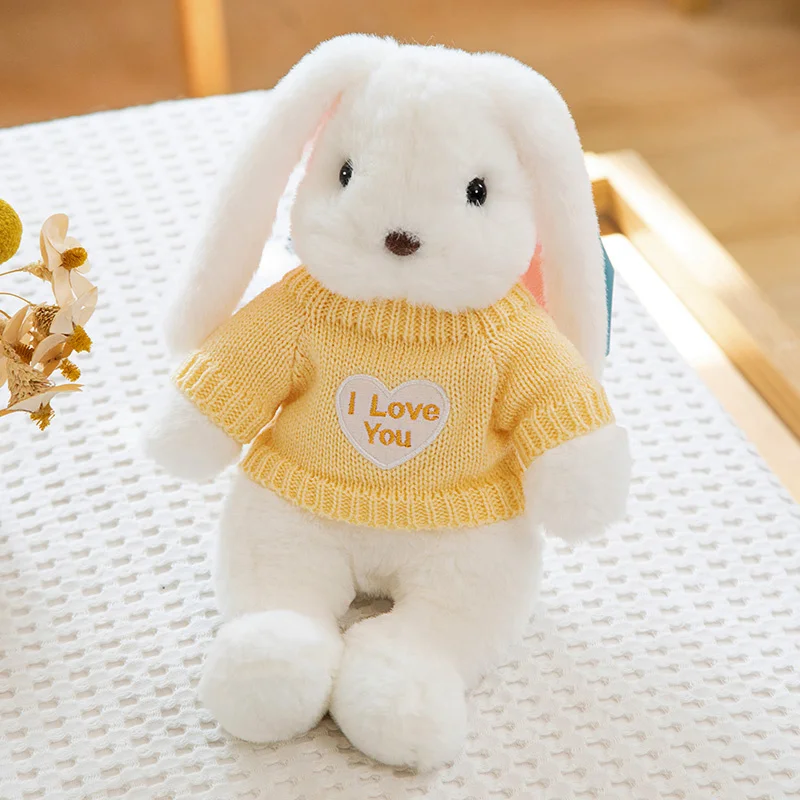 Fluffy Knitted Yellow Love Sweater White Bunny Plush