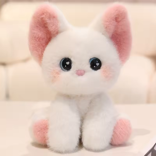 White & Pink Devon Cat Fluffy Plush
