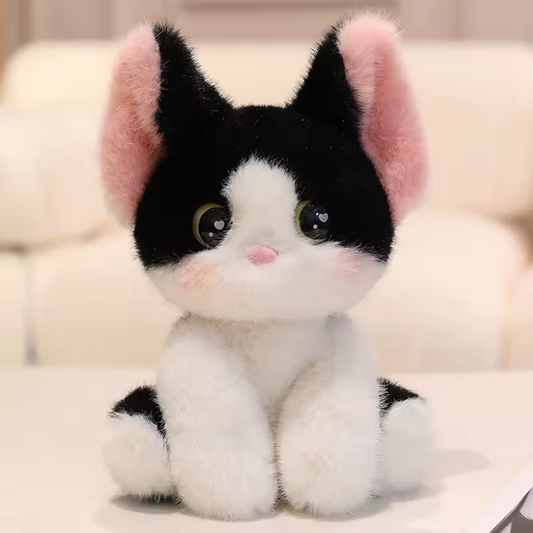 White & Black Devon Cat Fluffy Plush