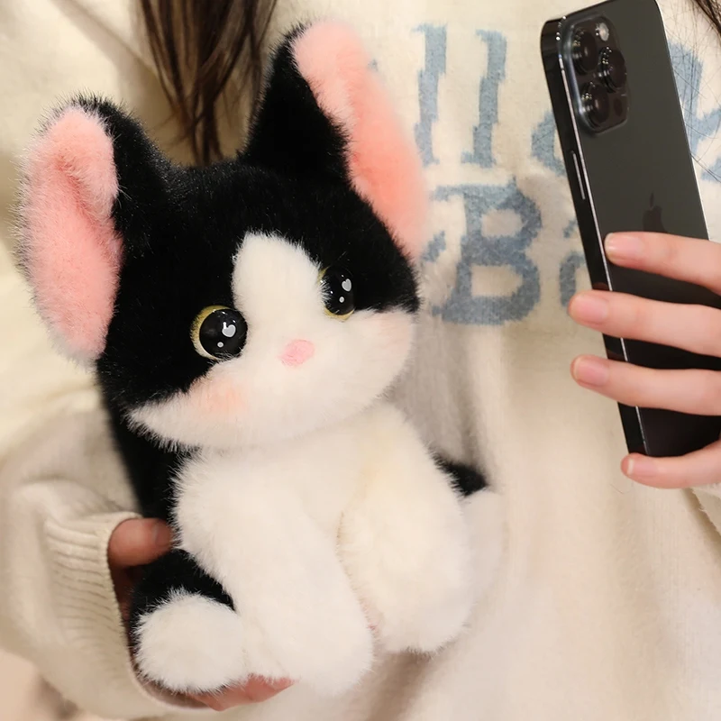 White & Black Devon Cat Fluffy Plush