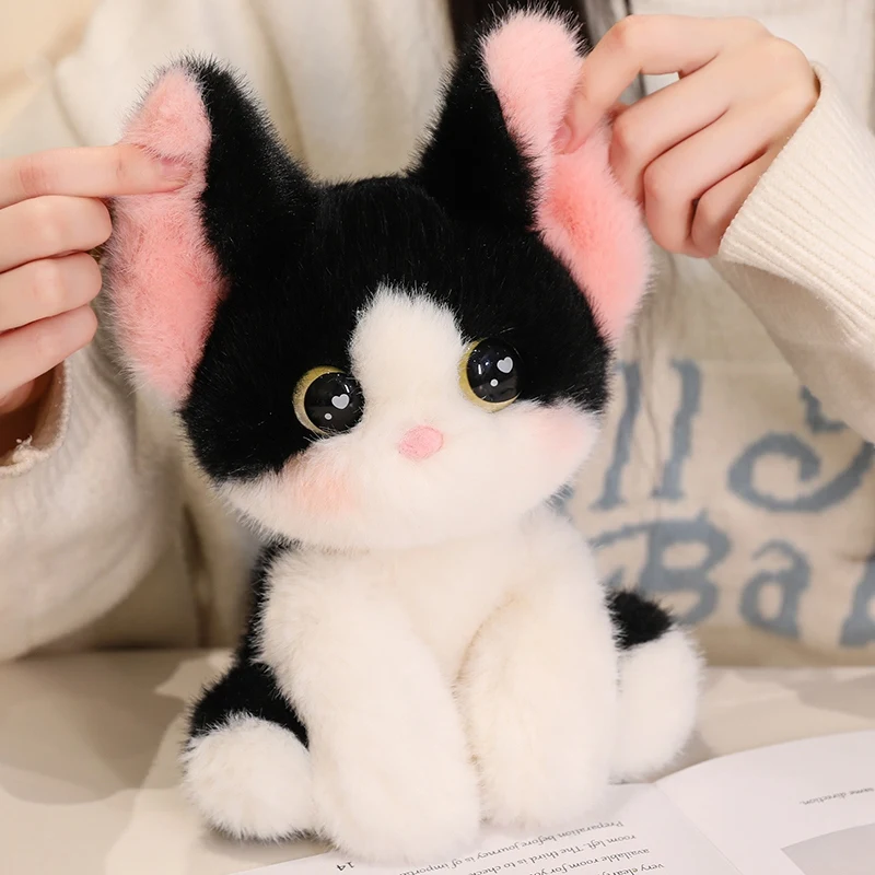 White & Black Devon Cat Fluffy Plush