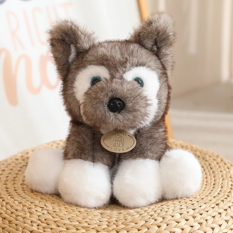 Brown & White Husky Fluffy Plush