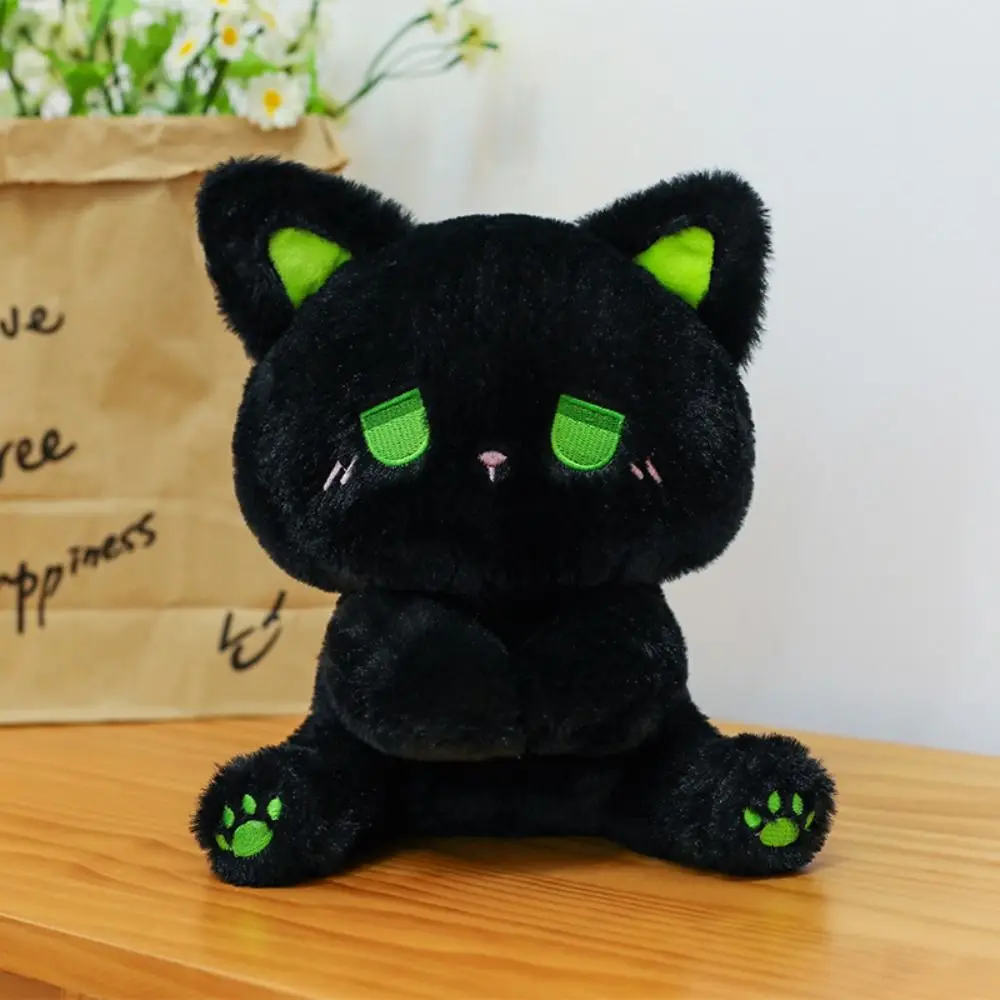 Green Eyed Sad Black Cat Plush