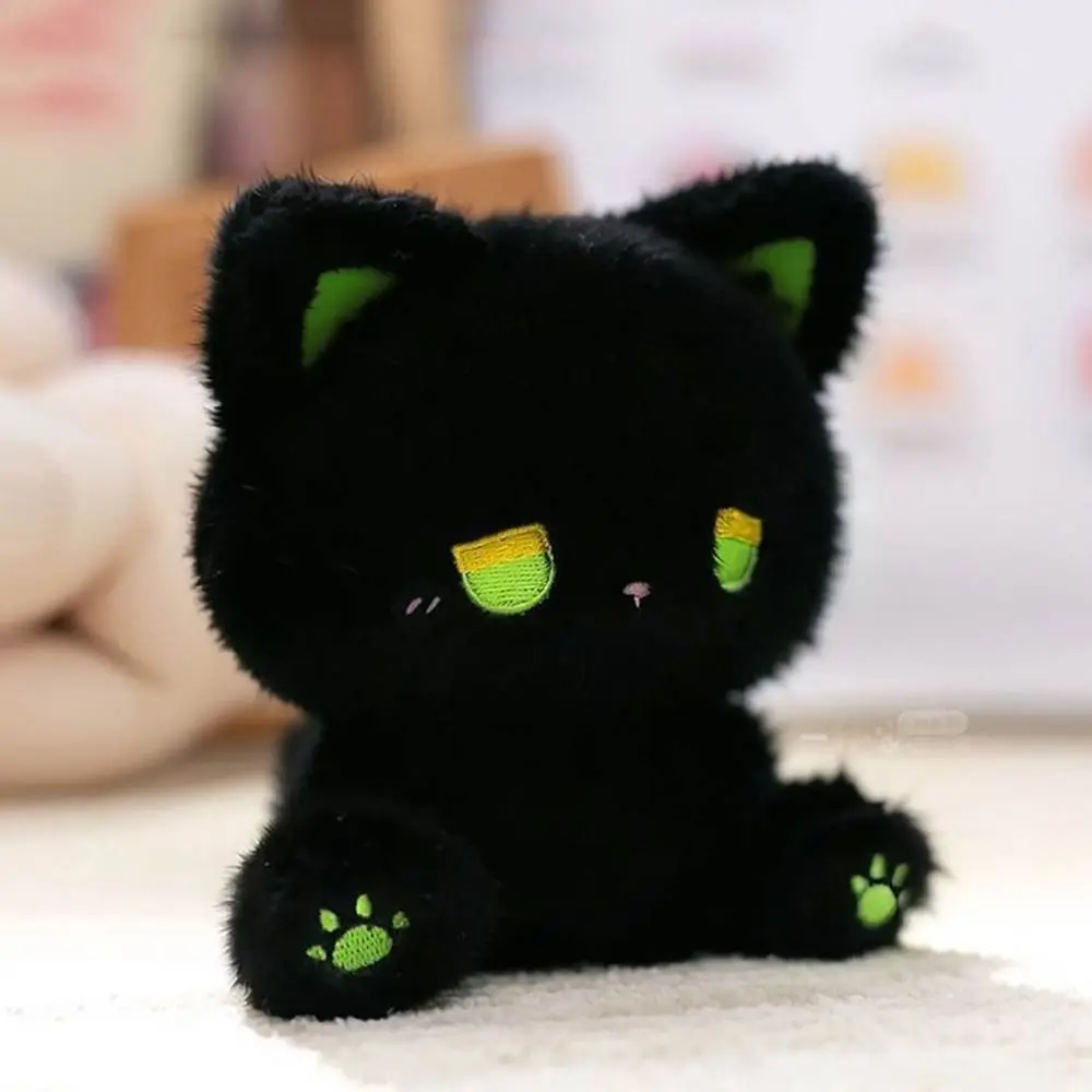 Green Eyed Sad Black Cat Plush