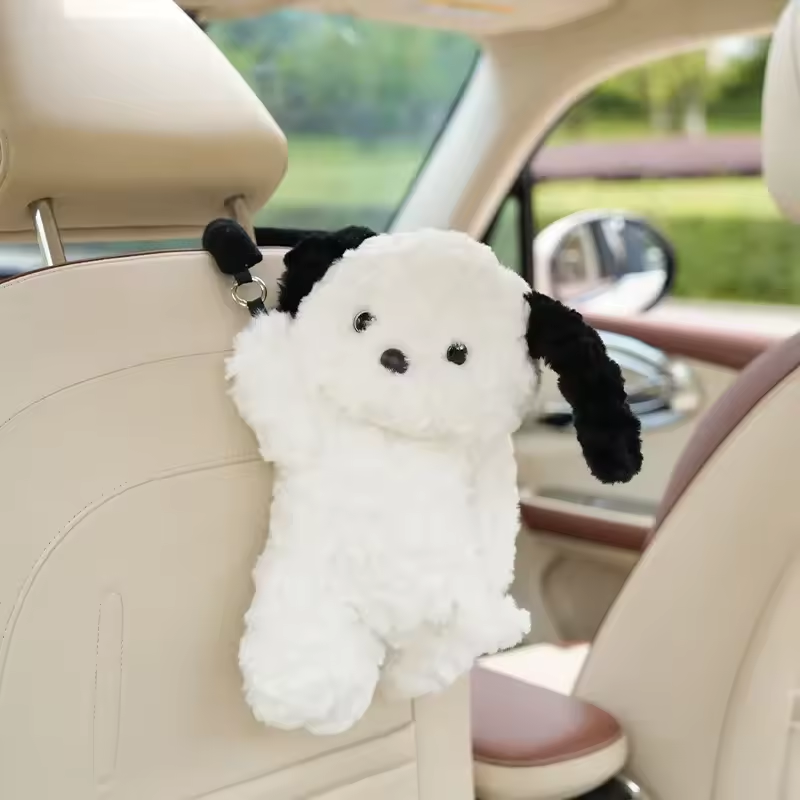 Cute White Dog Plush Car Tissue Box