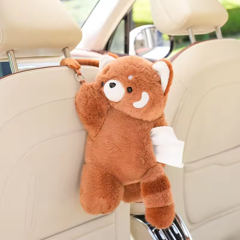 Cute Red Panda Plush Car Tissue Box