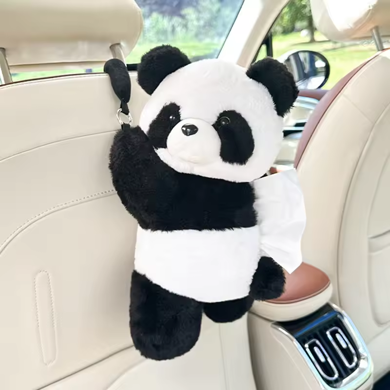 Cute Panda Plush Car Tissue Box