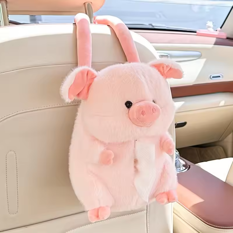Cute Pig Plush Car Tissue Box