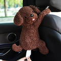 Fuzzy Brown Dog Plush Car Tissue Box