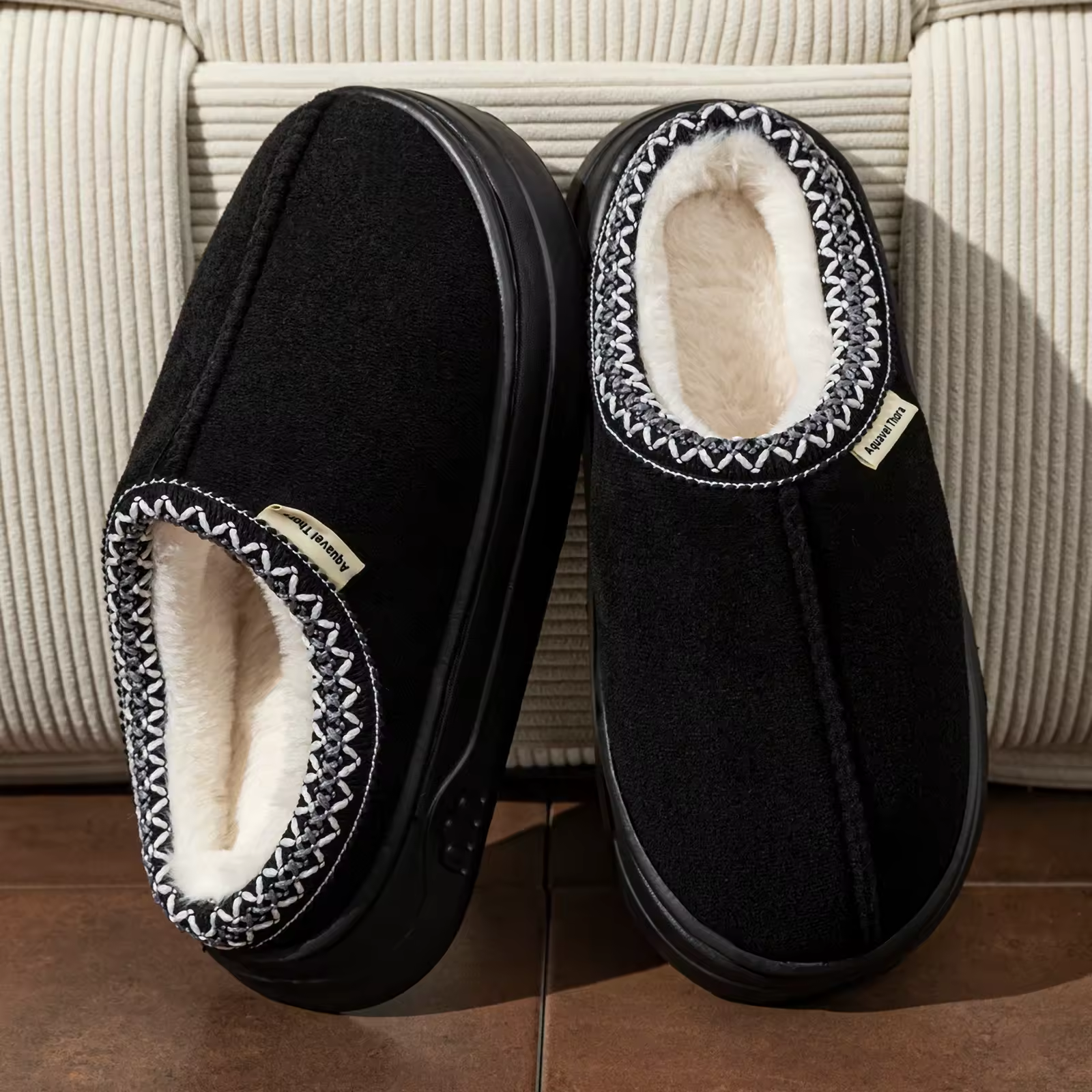 Black Warm Fluffy Slippers