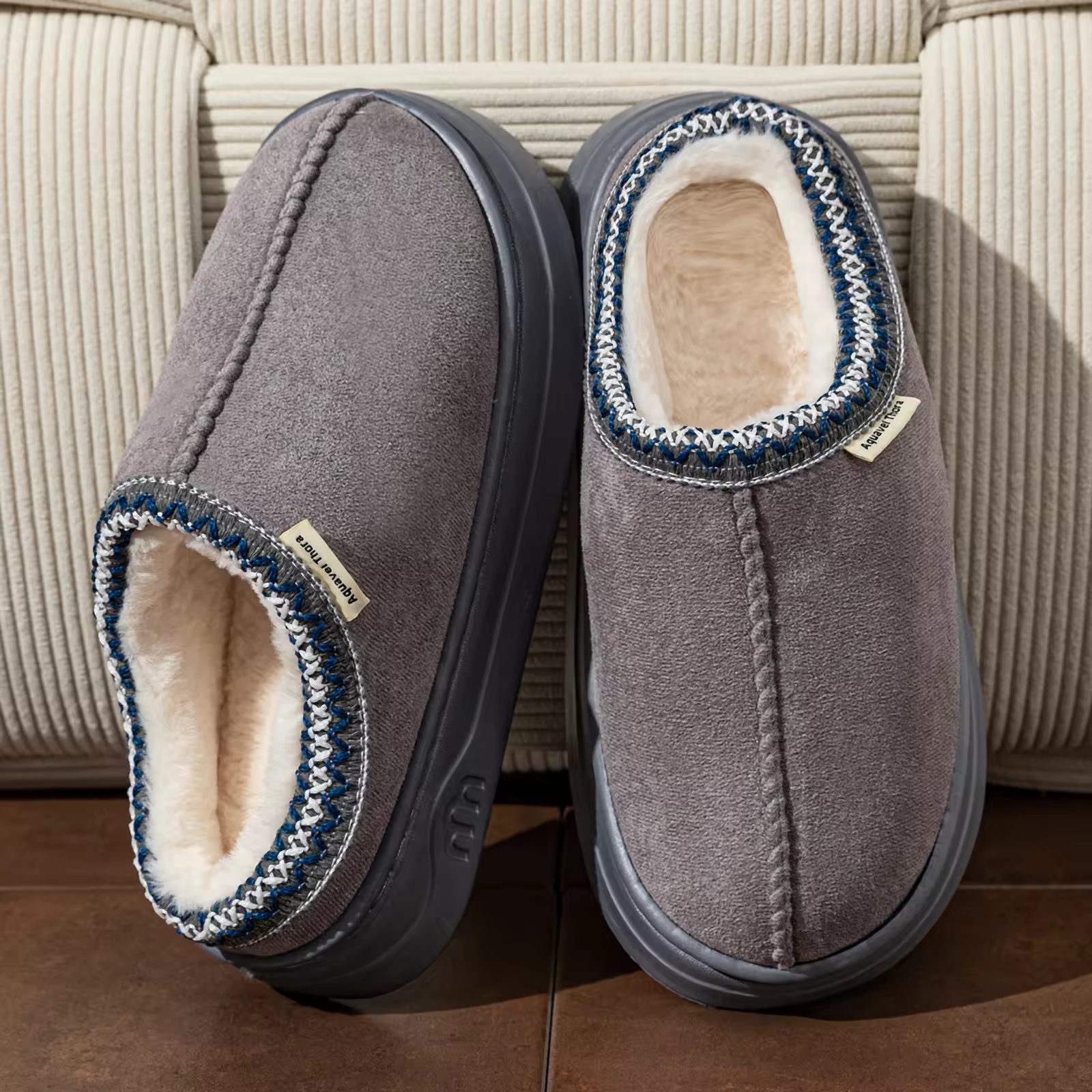 Grey Warm Fluffy Slippers