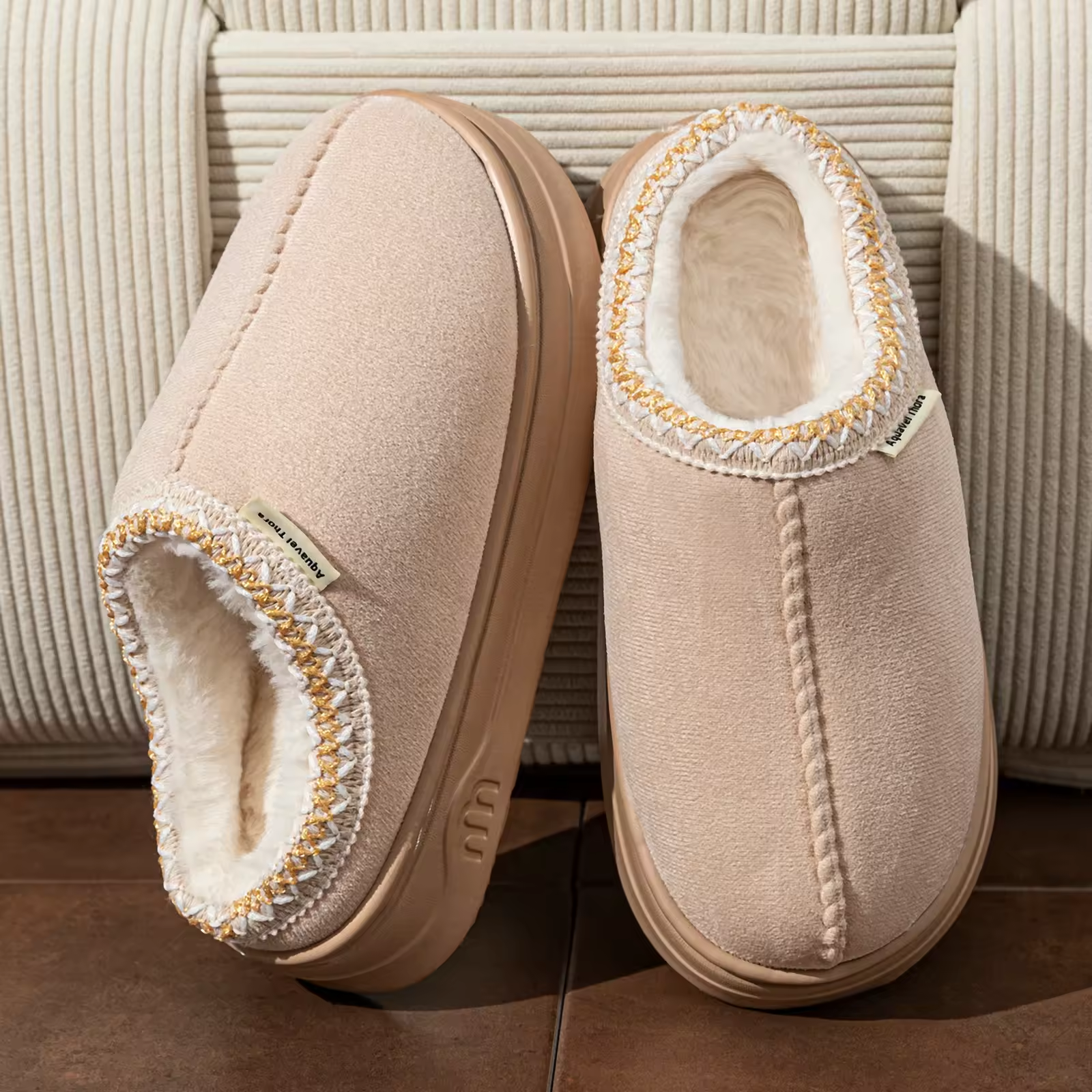 Ivory Warm Fluffy Slippers