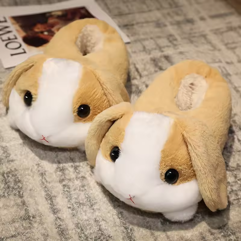 Fluffy Brown Bunny Slippers