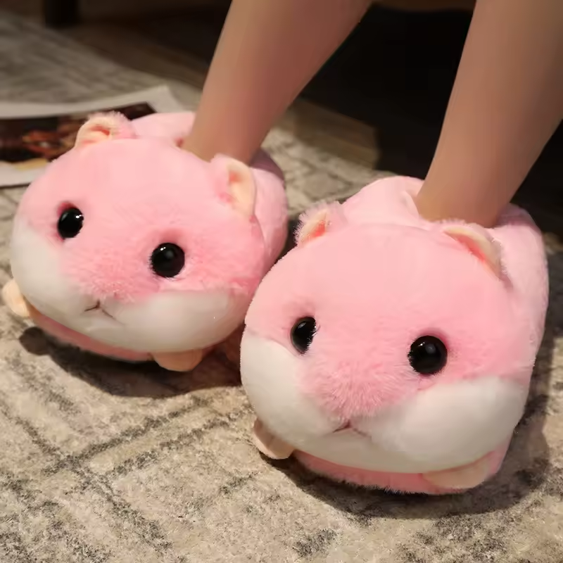 Fluffy Pink Hamster Slippers