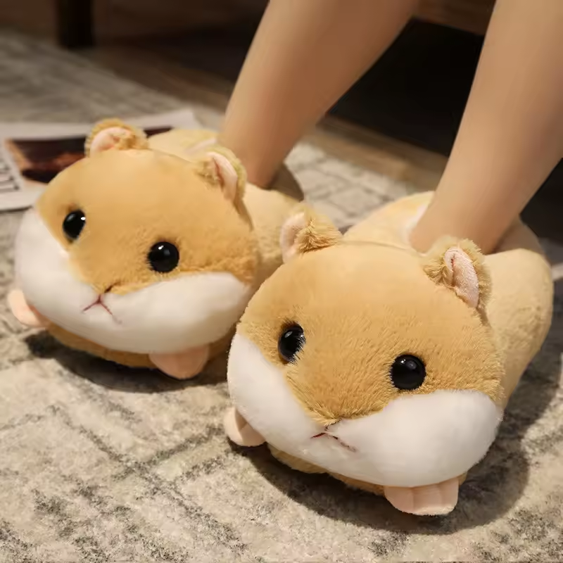 Fluffy Brown Hamster Slippers