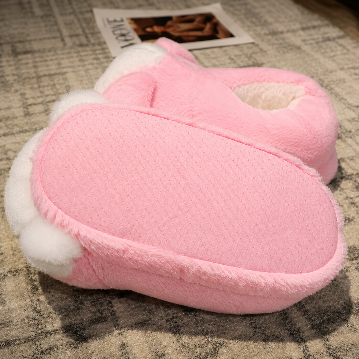 Fluffy Pink Rabbit Slippers