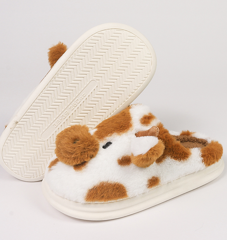 Warm Brown Cow Fluffy Slippers
