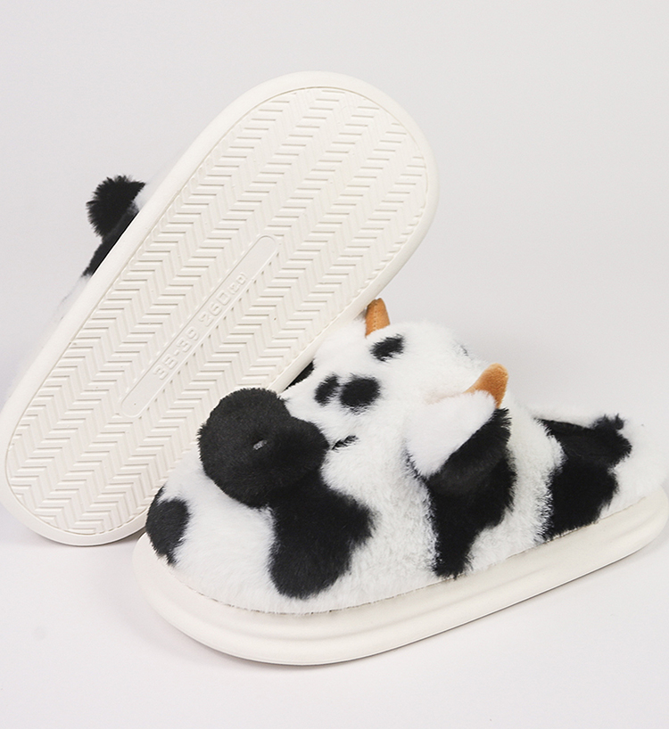 Warm Black Cow Fluffy Slippers