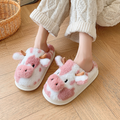 Warm Pink Cow Fluffy Slippers