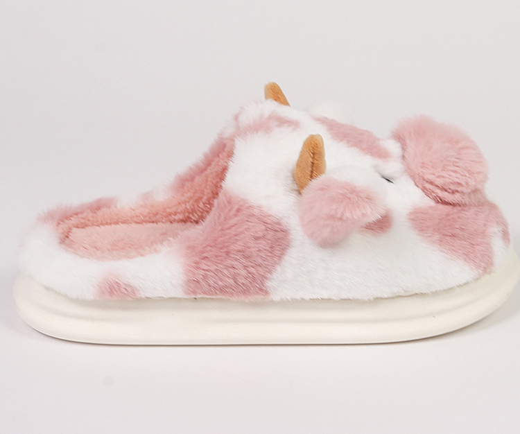 Warm Pink Cow Fluffy Slippers
